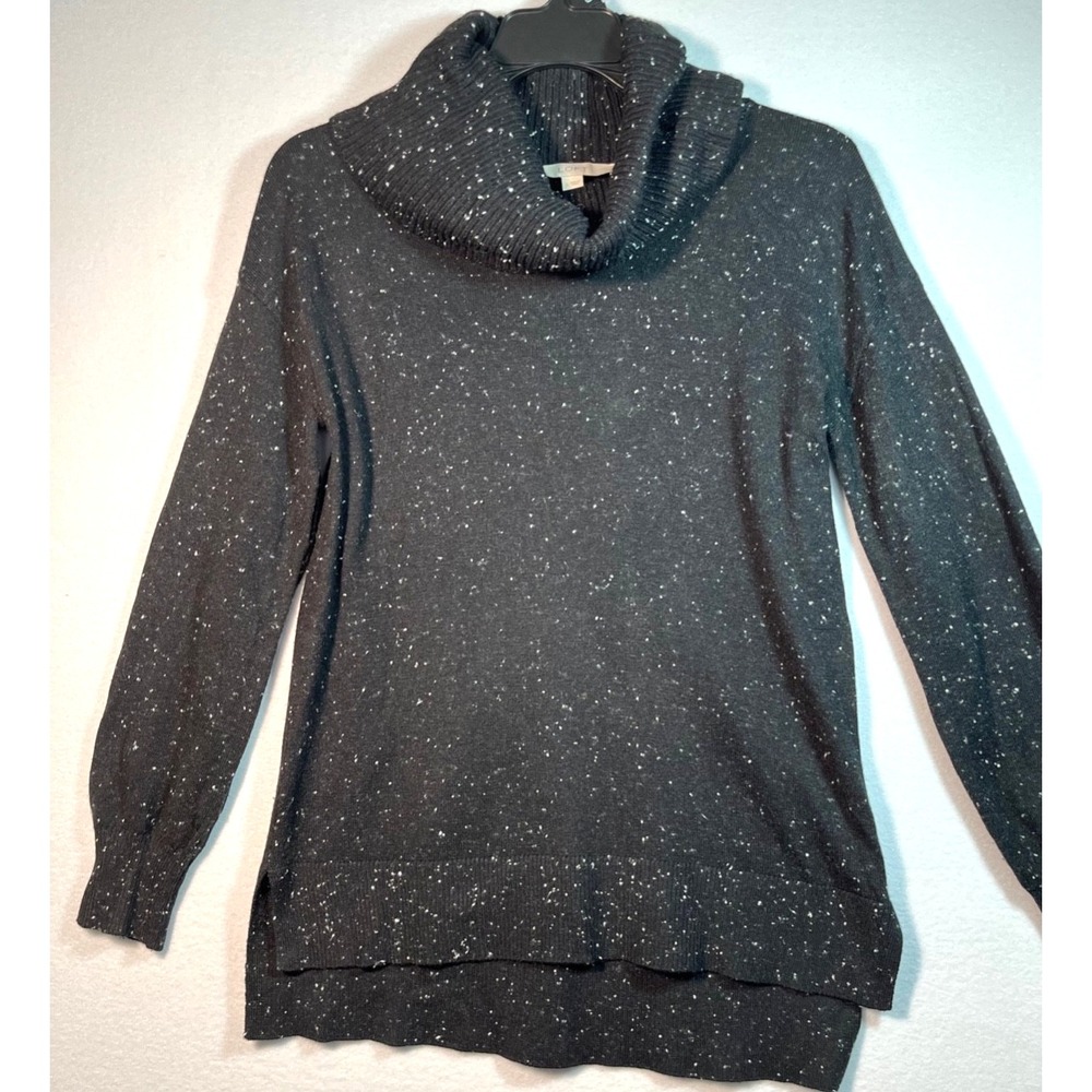 Loft SMALL Black Cowl Neck Long Sleeve Pullover Sweater With White Speckles